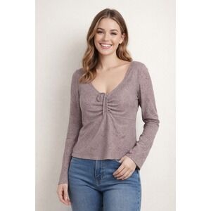 Self Esteem Dusty Mauve Lace‎ Babydoll Long Sleeve Coquette Blouse Size XL